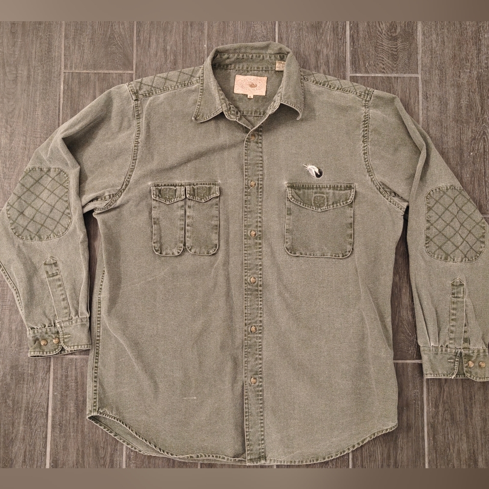 Mack's Prairie Wings VTG Y2K Faded Distressed Green Denim Workwear Mens Shirt